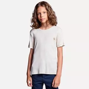 Camiseta Com Bordado<BR>- Off White