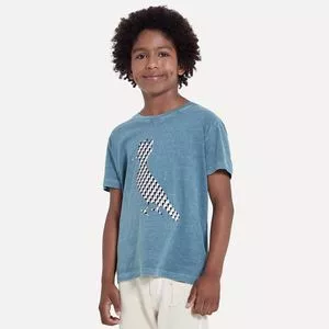 Camiseta Com Logo<BR>- Azul Turquesa & Branca