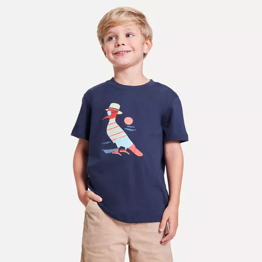Camiseta Pássaro - Azul Marinho & Azul Claro 