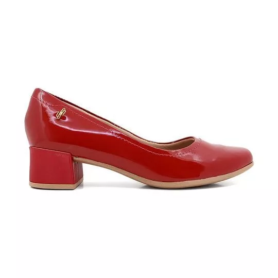 Sapato Em Couro Envernizado- Vermelho- Usaflex