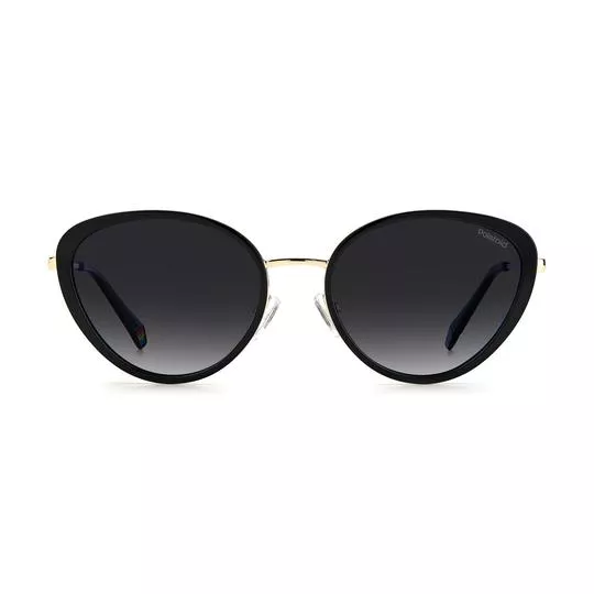 Óculos De Sol Arredondado- Preto & Dourado- Polaroid