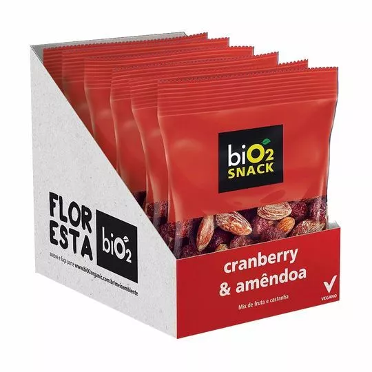Bio2 Snack- Cranberry & Amêndoas- 6 Unidades- Bio2organic