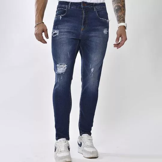 Calça Jeans Skinny Estonado- Azul Marinho