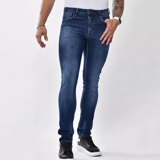 Calça Jeans Skinny Com Bolsos- Azul Marinho