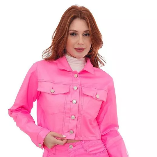 Jaqueta Cropped Em Sarja Resinada- Pink