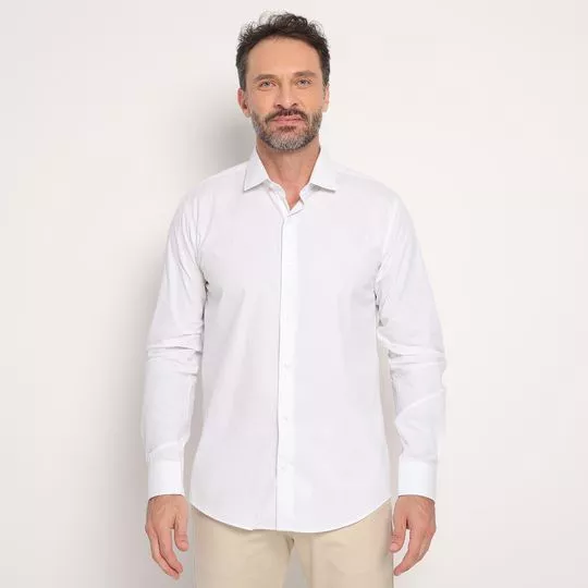 Camisa Slim Fit Listrada- Branca & Lilás
