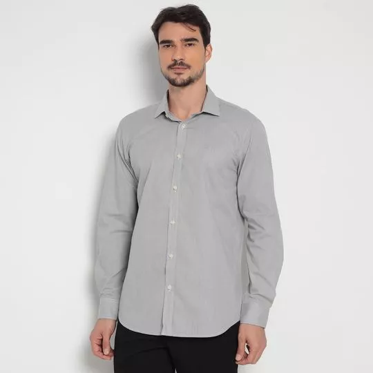 Camisa Classic Fit Geométrica- Cinza & Branca