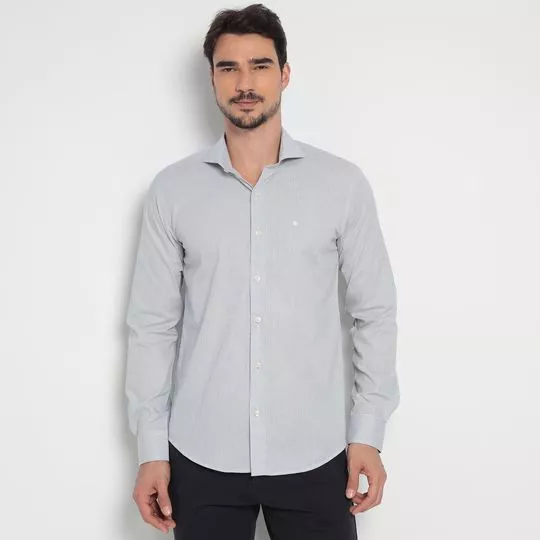Camisa Slim Fit Xadrez- Branca & Azul Marinho