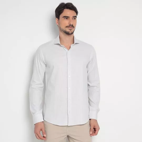 Camisa Slim Fit Maquinetada- Cinza Claro