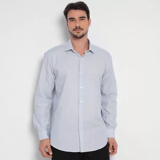 Camisa Classic Fit Em Fio Tinto- Azul & Off White