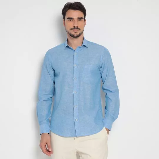 Camisa Classic Fit Em Linho- Azul