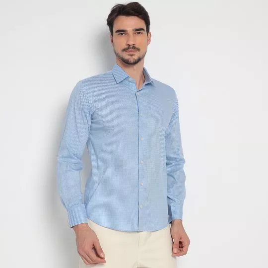 Camisa Slim Fit Xadrez- Azul Claro & Branca