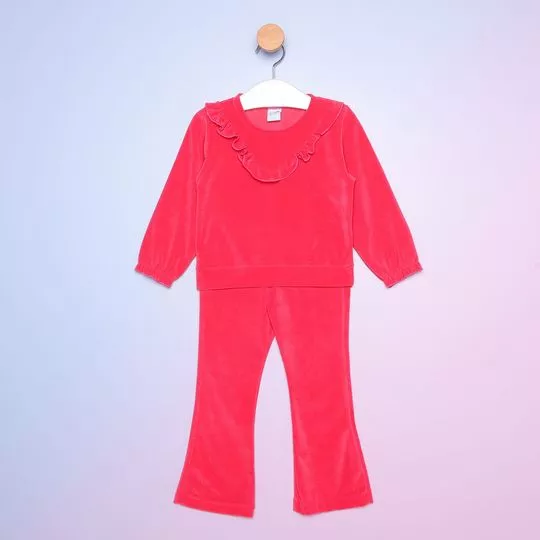 Conjunto De Blusão Com Recorte & Calça- Rosa Escuro