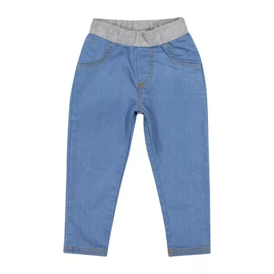 Calça Jeans Skinny Com Recortes- Azul & Cinza