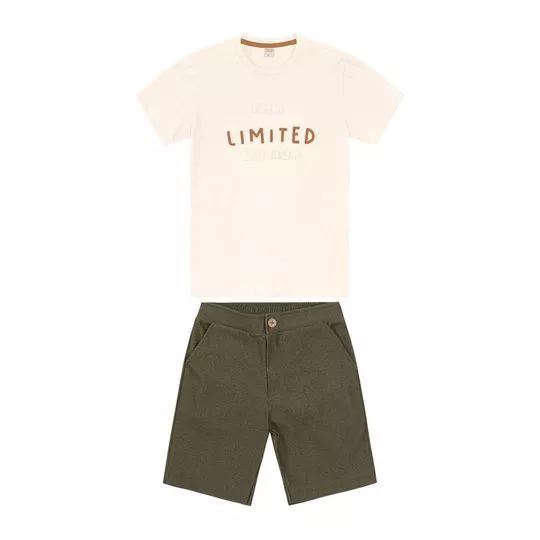 Conjunto De Camiseta Limited & Bermuda- Off White & Verde Militar- Trick Nick