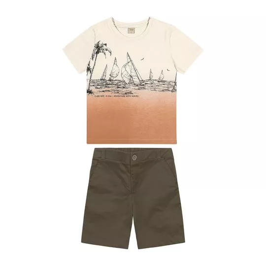 Conjunto De Camiseta Barcos & Bermuda- Marrom & Cinza Escuro- Trick Nick