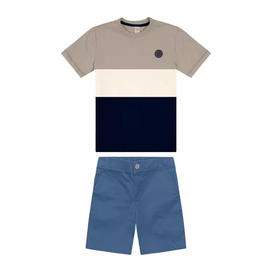 Conjunto De Camiseta Listras & Bermuda- Cinza & Azul- Trick Nick