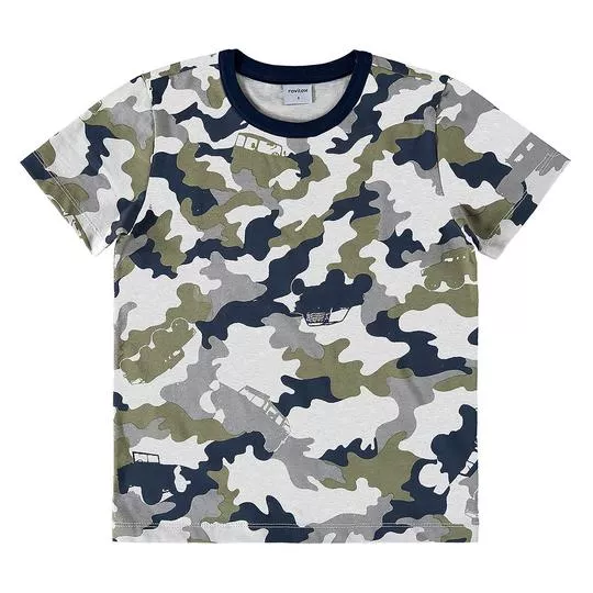 Camiseta Camuflada- Cinza & Verde Militar- ROVI-KIDS