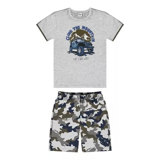 Conjunto De Camiseta & Bermuda Camuflada- Cinza & Azul Escuro- ROVI-KIDS