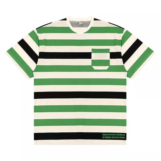Camiseta Listrada- Bege Claro & Verde- Minty