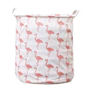 Cesto Organizador Sustentação Flamingos<BR>- Off White & Rosa<BR>- 43xØ41cm<BR>- Vb Home