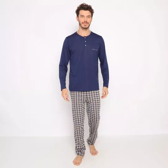 Pijama Xadrez- Azul Marinho & Bege- Danka Pijamas