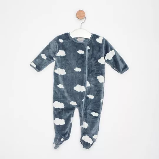 Macacão Em Pelúcia- Azul Escuro & Branco- Danka Pijamas