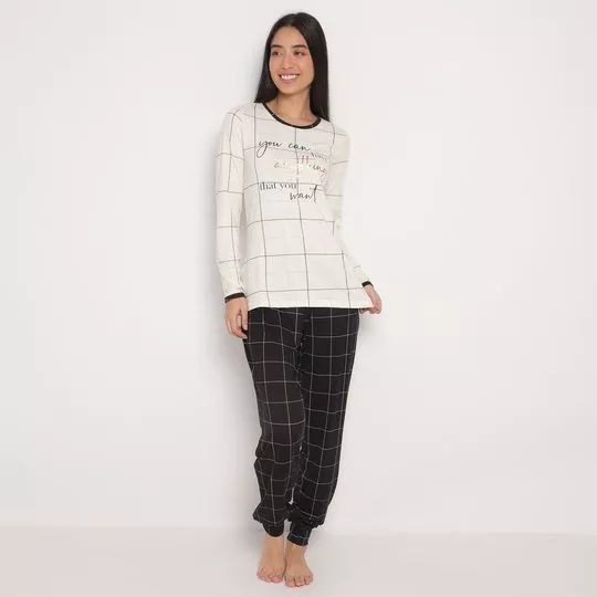 Pijama Quadriculado- Off White & Preto- Danka Pijamas