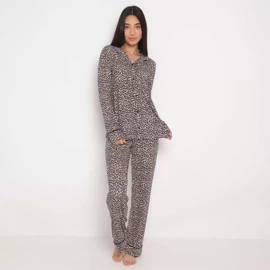 Pijama Animal Print- Preto & Off White- Danka Pijamas