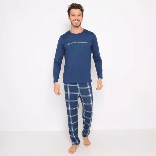 Pijama Com Inscrições- Azul Marinho & Branco- Danka Pijamas