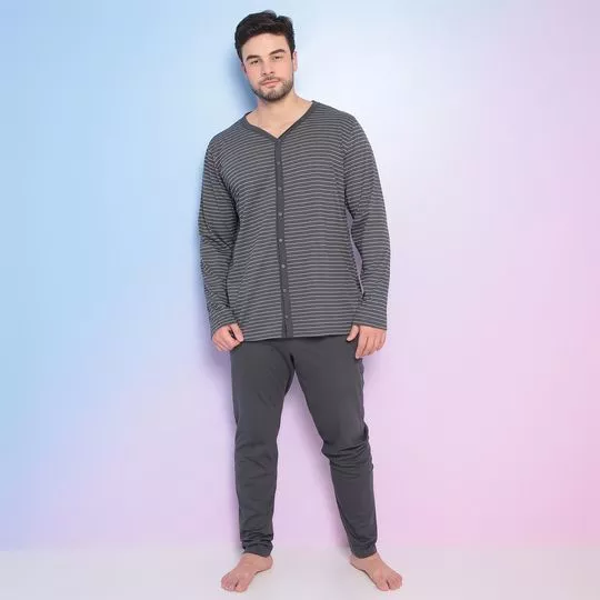 Pijama Listrado- Cinza Escuro & cinza- Bela Notte