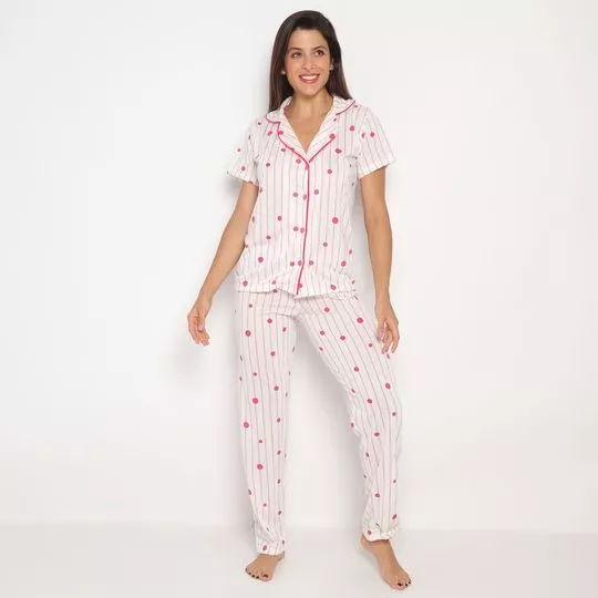 Pijama Listrado- Branco & Rosa- Zulai