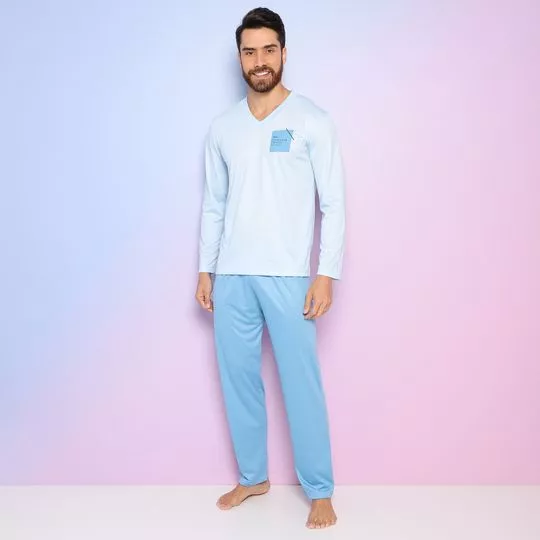 Pijama Com Inscrições- Azul Claro & Azul- Zulai