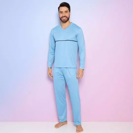 Pijama Com Recortes- Azul Claro & Azul Marinho- Zulai
