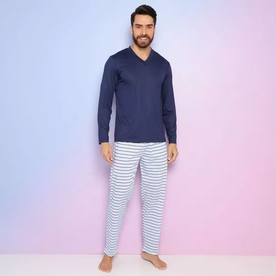 Pijama Listrado- Azul Claro & Azul Marinho- Zulai