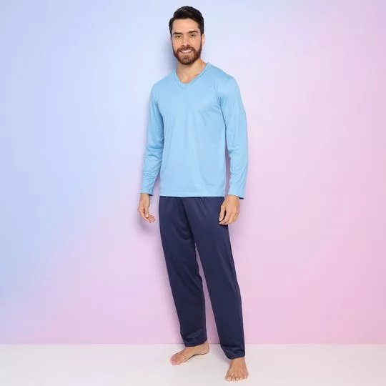 Pijama Com Recortes- Azul & Azul Marinho- Zulai