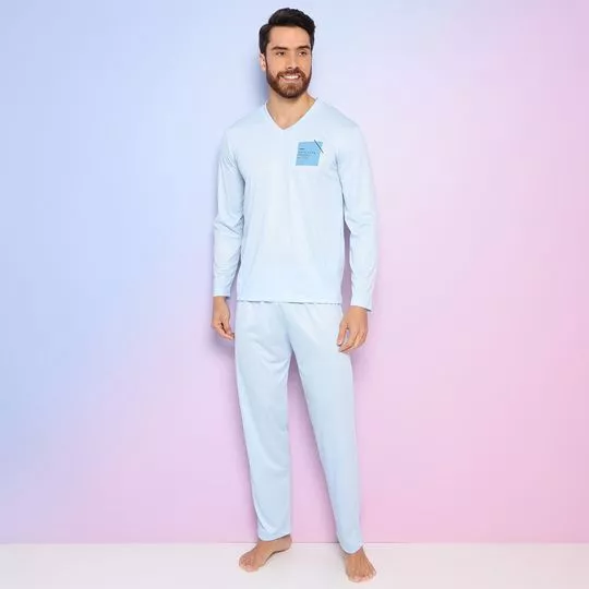 Pijama Com Recortes- Azul Claro & Preto- Zulai