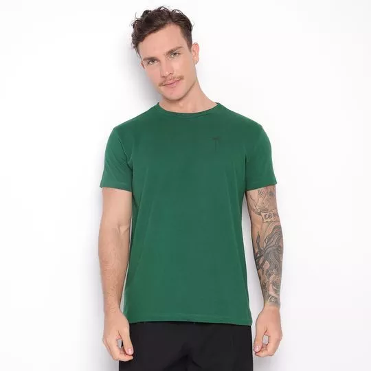 Camiseta Folhagens- Verde Escuro & Cinza Escuro