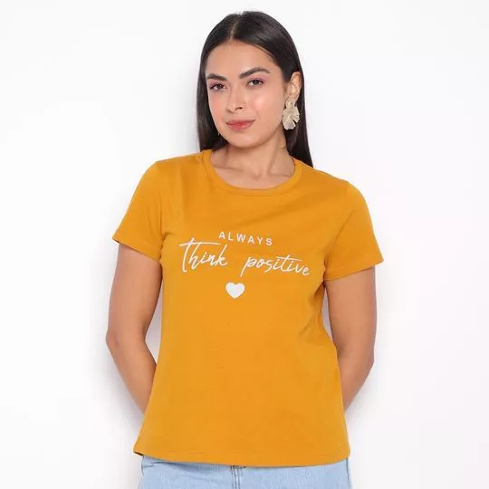 Camiseta Think Positive- Amarela & Branca