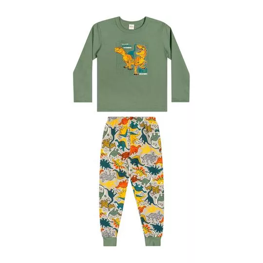 Pijama Dinossauros- Verde Claro & Amarelo