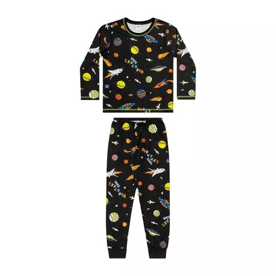 Pijama Planetas- Preto & Amarelo