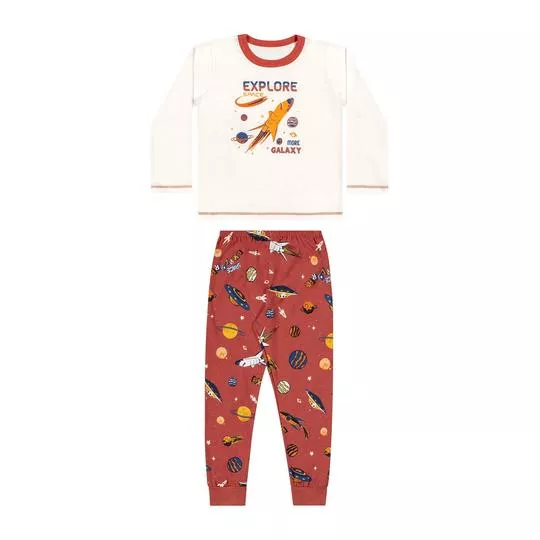 Pijama Nave Espacial- Branco & Laranja Escuro