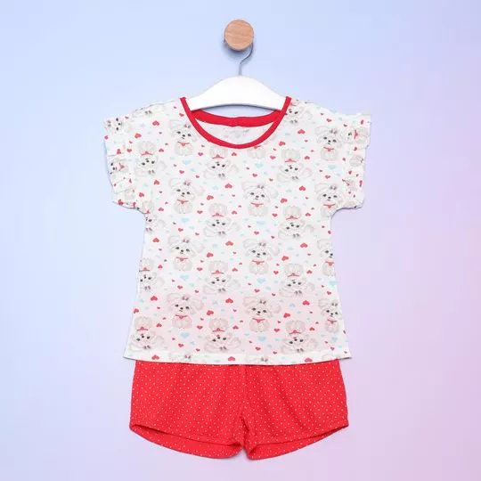 Pijama Cachorrinhos- Off White & Vermelho- Pequena Mania