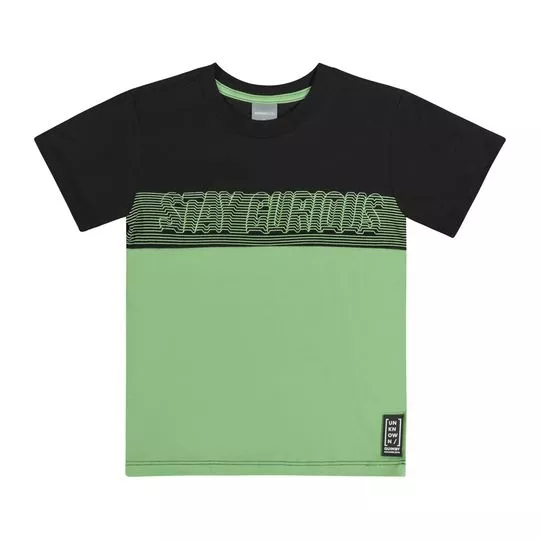 Camiseta Stay Curious- Preta & Verde Claro- Quimby