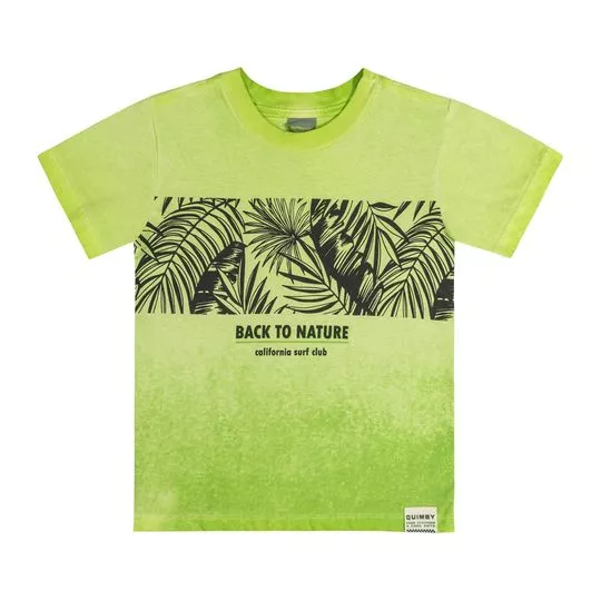 Camiseta Estonada Folhagens- Verde Limão & Azul Marinho- Quimby