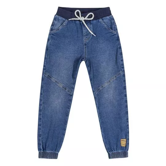 Calça Jeans Jogger Com Recortes- Azul Escuro & Azul Marinho- Quimby