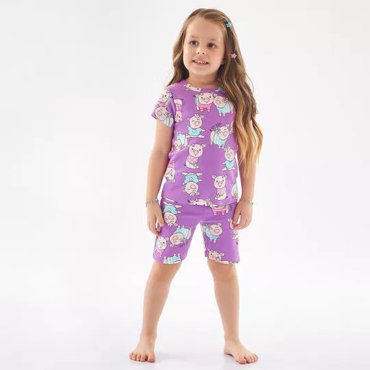 Pijama Porquinhas- Roxo & Azul Claro- Up Baby & Up Kids