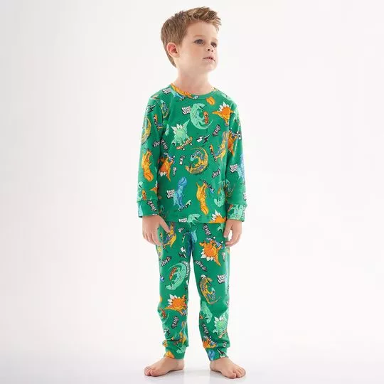 Pijama Dinossauros- Verde Escuro & Laranja- Up Baby