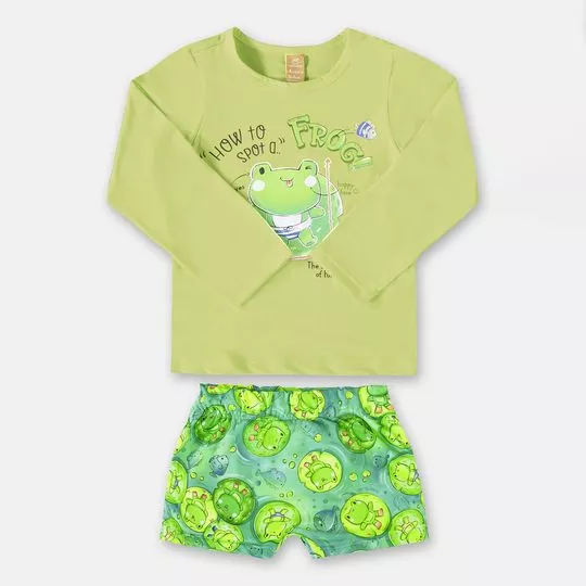Conjunto De Camiseta & Sungão Sapinhos- Verde Claro & Verde Limão- Up Baby