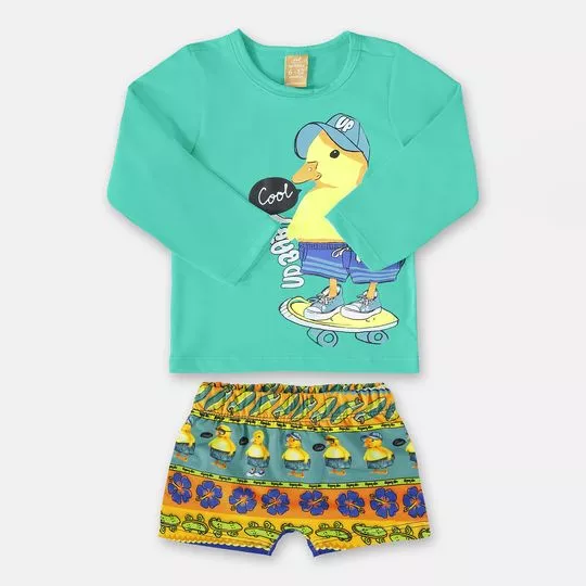 Conjunto De Camiseta & Sungão Patinho- Verde Água & Amarelo- Up Baby